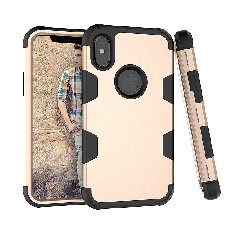 iPhone X/XS PC + TPU Shockproof Bump Protective Contrast Colors Case Back Cover - Golden + Black