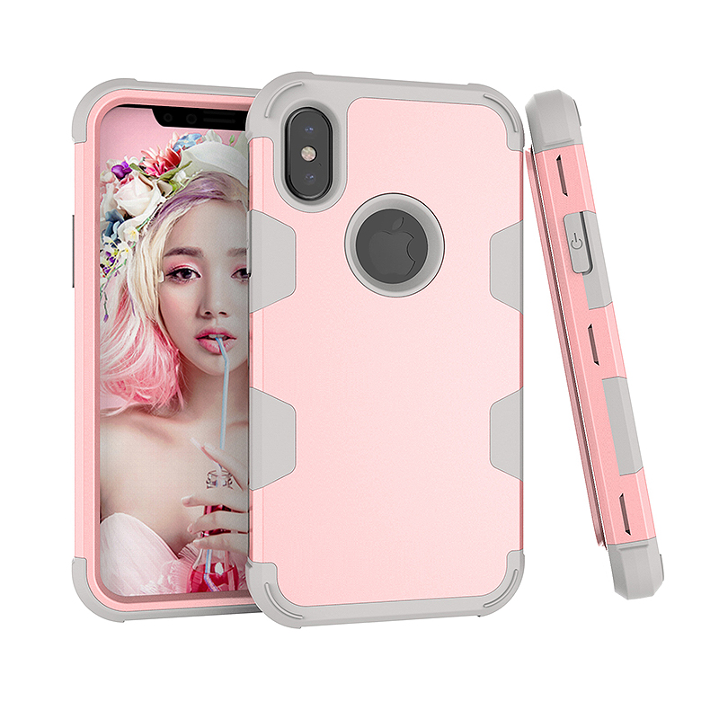 iPhone X/XS PC + TPU Shockproof Bump Protective Contrast Colors Case Back Cover - Rose Golden + Grey