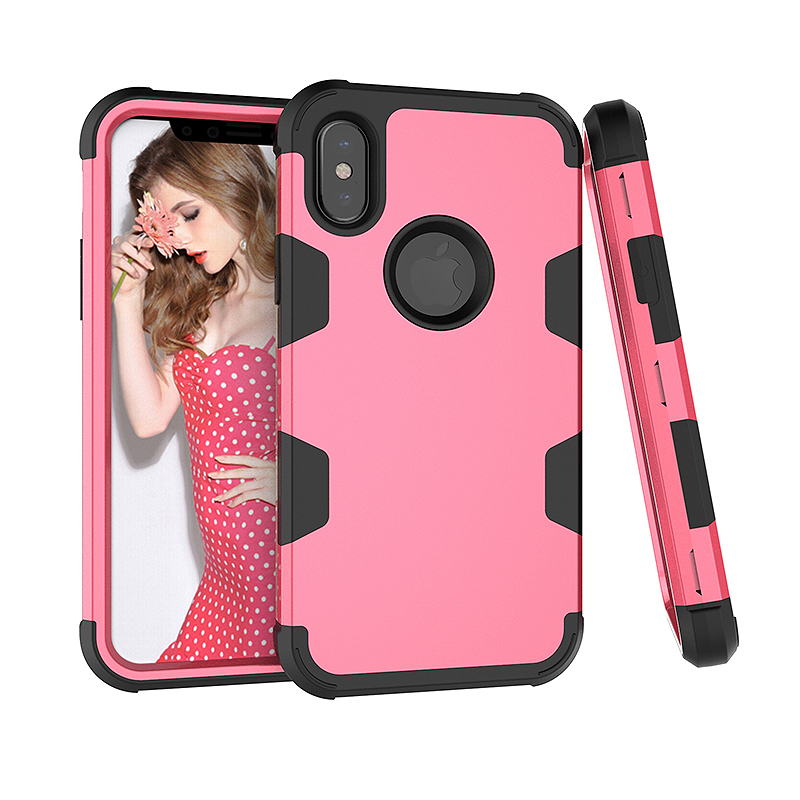 iPhone X/XS PC + TPU Shockproof Bump Protective Contrast Colors Case Back Cover - Rose Red + Black