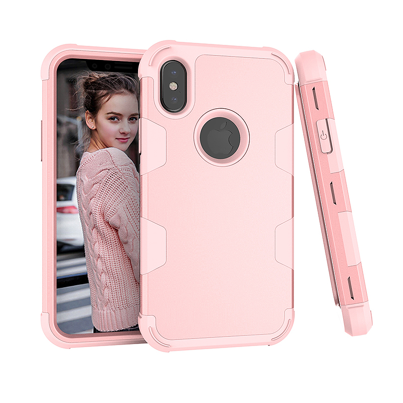 iPhone X/XS PC + TPU Shockproof Bump Protective Contrast Colors Case Back Cover - Rose Golden