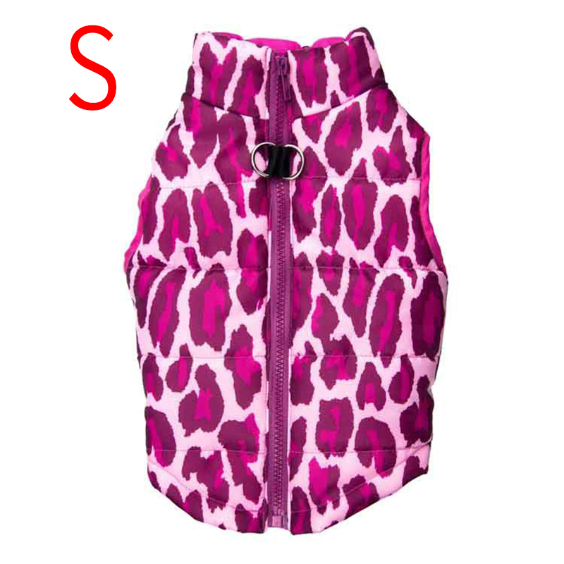 Soft Comfy Dog Vest Jacket Winter Warm Waterproof Pet Clothes Pink Leopard - Size S