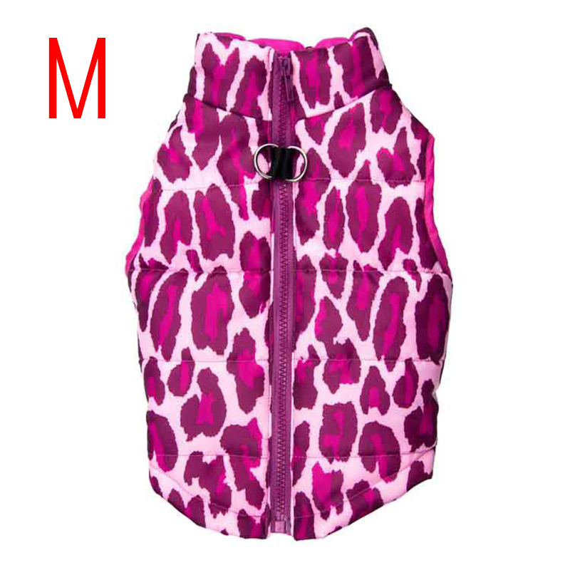 Soft Comfy Dog Vest Jacket Winter Warm Waterproof Pet Clothes Pink Leopard - Size M
