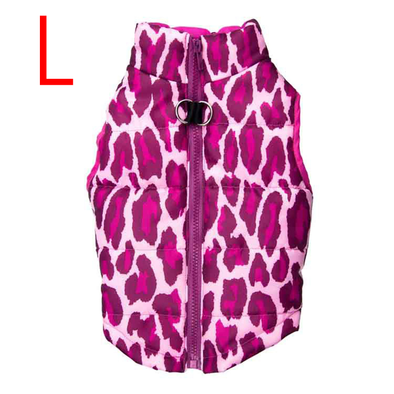 Soft Comfy Dog Vest Jacket Winter Warm Waterproof Pet Clothes Pink Leopard - Size L