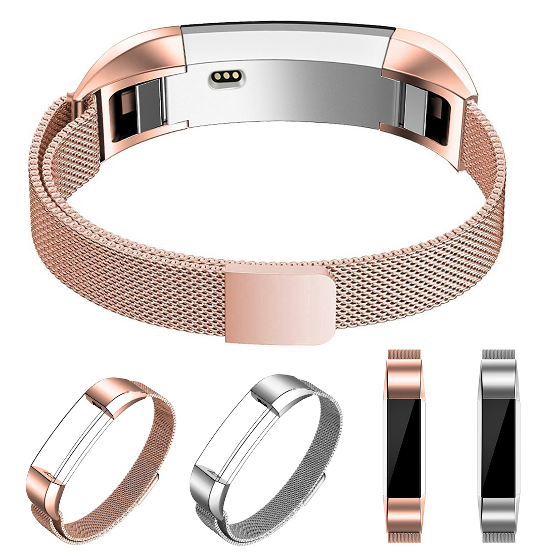 Stainless Mesh Milanese Metal Watchband Replacement Wristband Band Strap for Fitbit Alta HR - Rose Golden