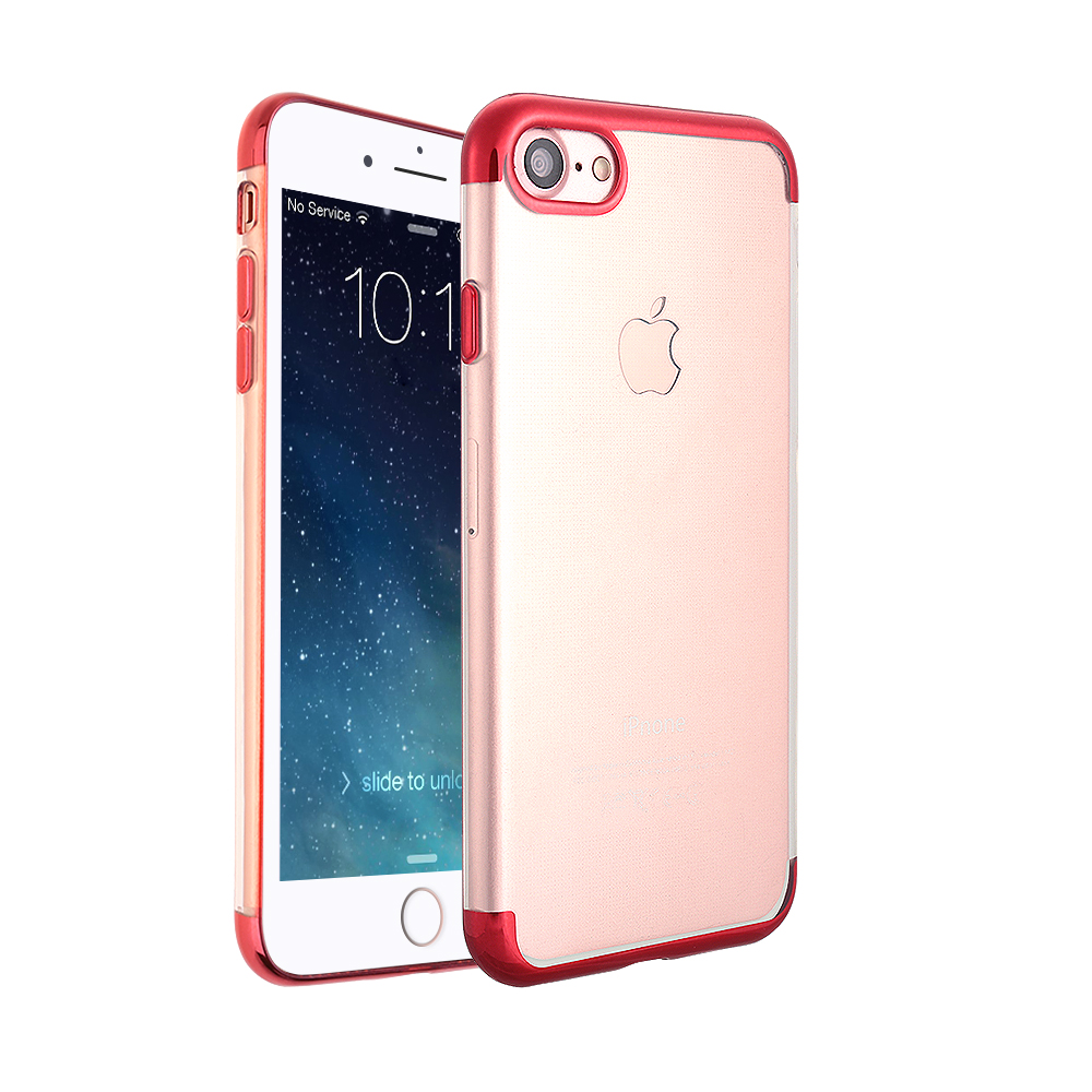 iPhone 7 8 Clear TPU Case Slim Soft Silicone Shockproof Back Cover Shell - Red