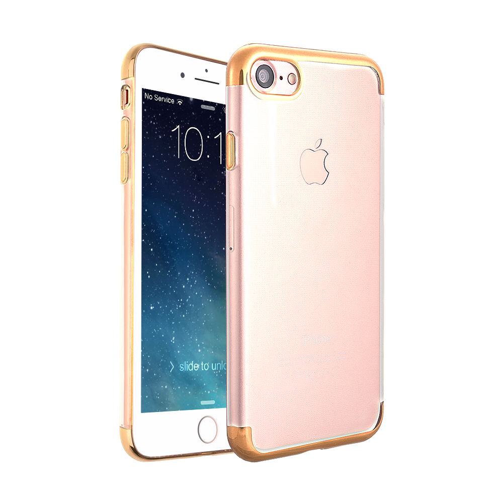 iPhone 7 8 Clear TPU Case Slim Soft Silicone Shockproof Back Cover Shell - Golden