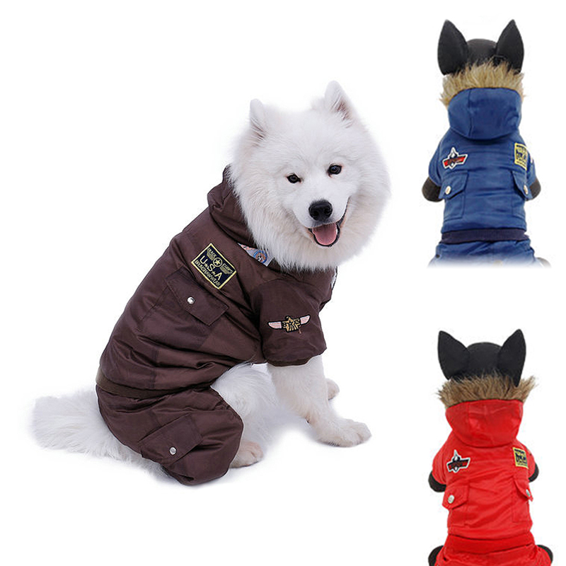 Pet Dog Winter Hoodie Jumpsuit Coat Styling Warm Sweater Jacket Costume Apparel Size L - Blue