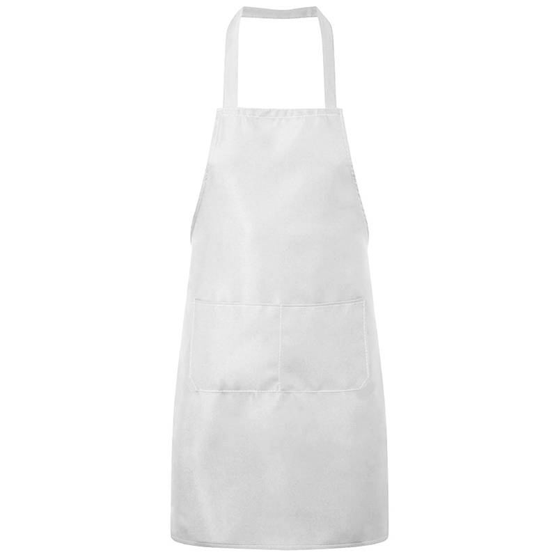 Plain Unisex Cooking Catering Work Apron Tabard with Twin Double Pocket - White