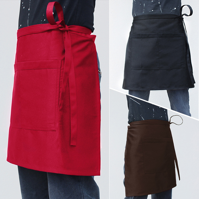 Cooking Short Apron Universal Restaurant Bistro Plain Half Wrist Aprons with Twin Double Pockets - Red