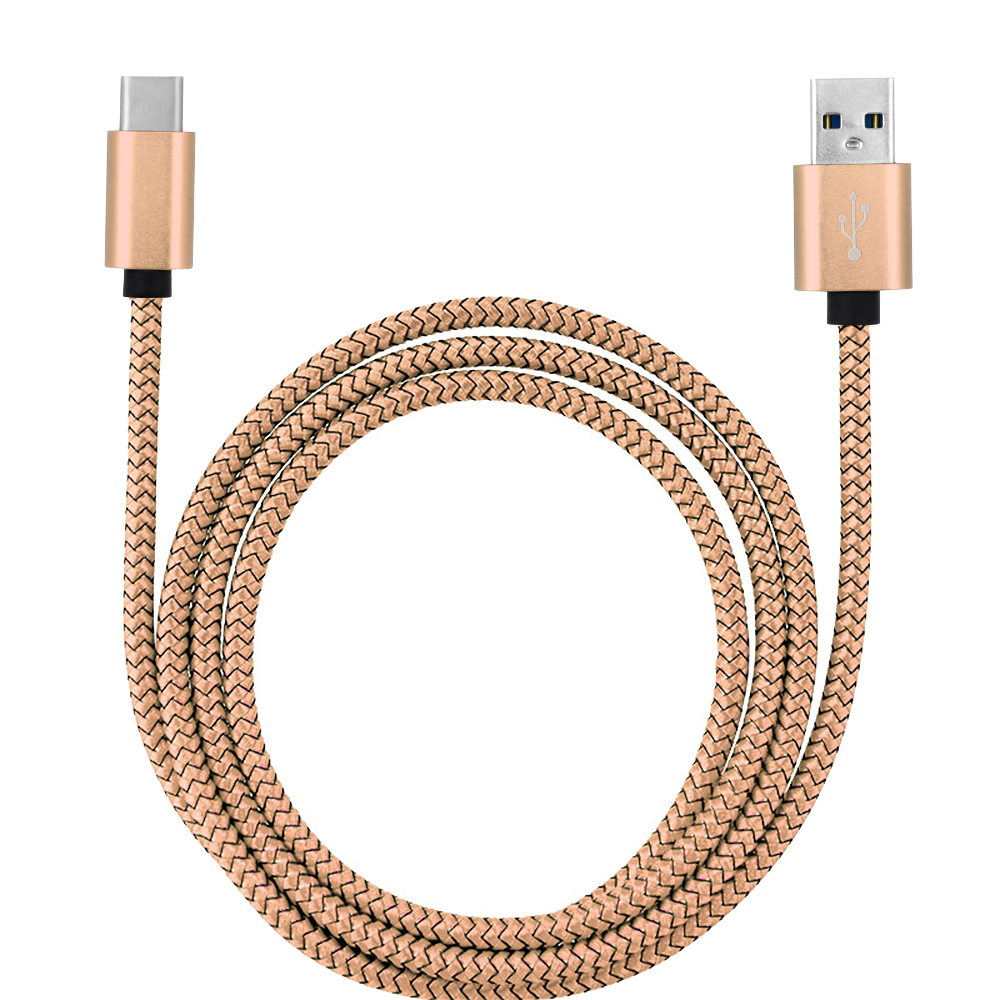 1M USB 3.1 Type C Strong Dragon Pattern Braided Charging Cable Cord - Golden