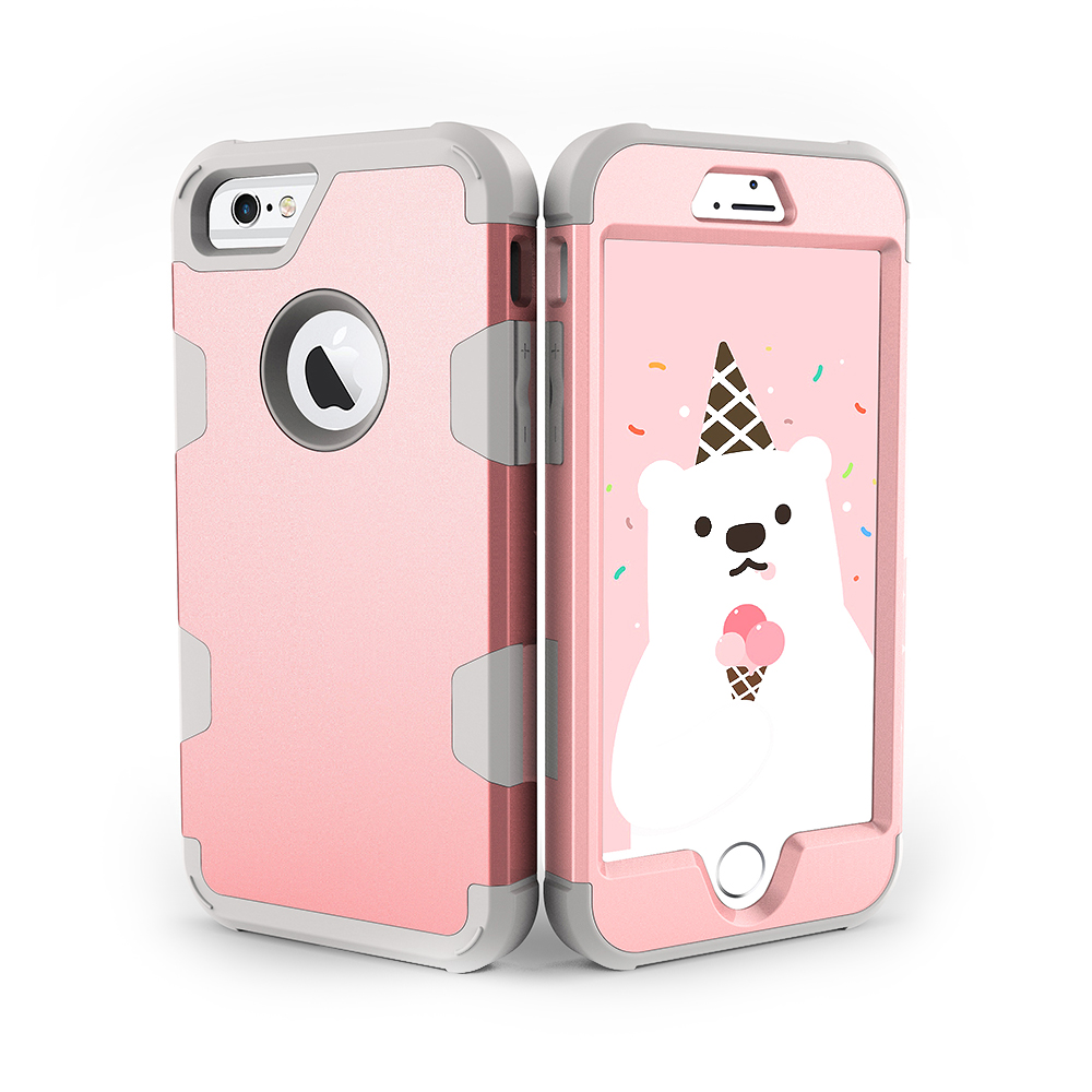 iPhone 6S TPU Bumper Shockproof Case PC Hard Back Protective Cover Shell - Rose Golden + Grey