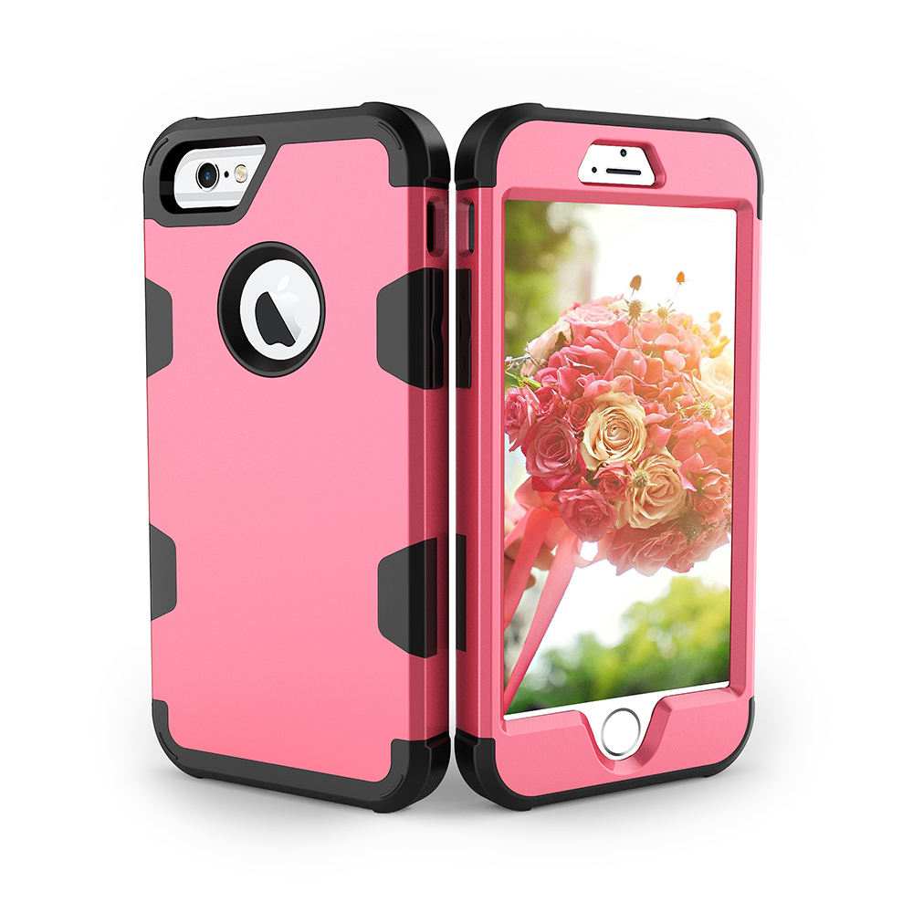iPhone 6S TPU Bumper Shockproof Case PC Hard Back Protective Cover Shell - Rose Red + Black