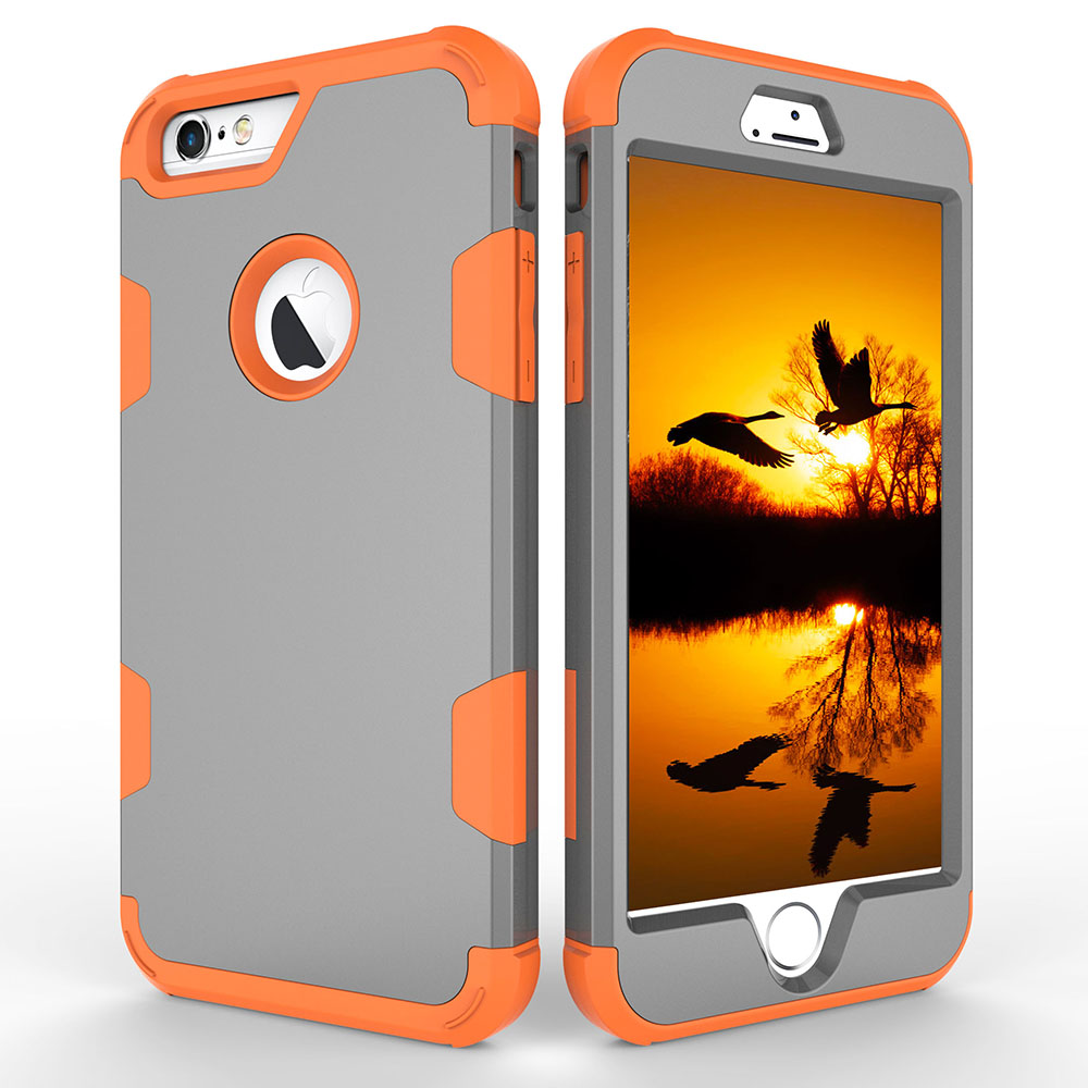 iPhone 6S Plus PC Hard Back TPU Bumper Shockproof Protective Case Cover Shell - Grey + Orange