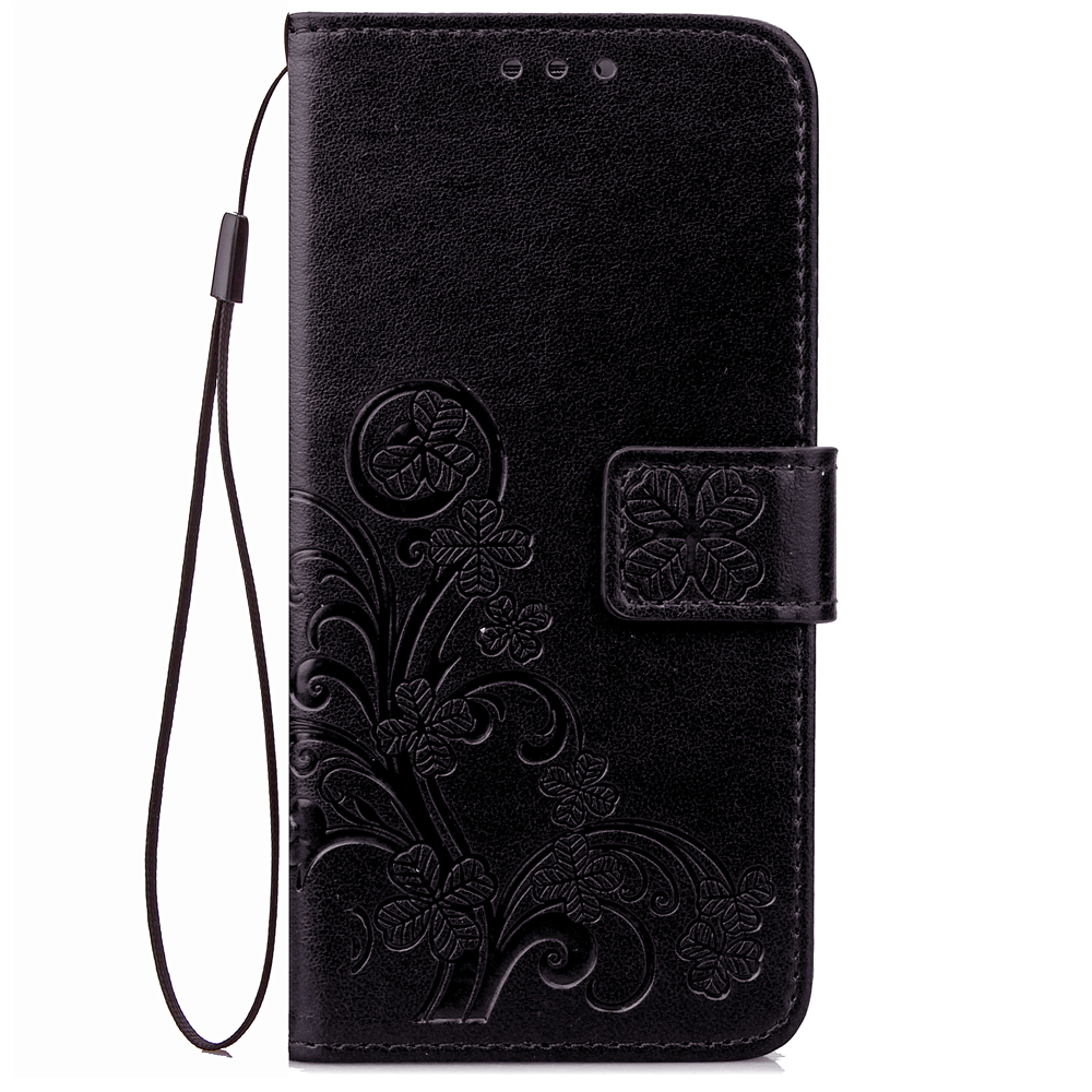 Four Leaf Clover Pattern PU Leather Wallet Flip Case Cover for Samsung Galaxy S9 - Black