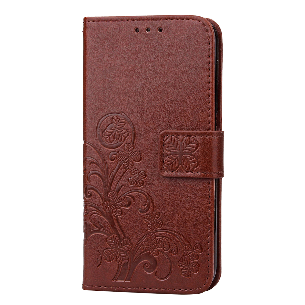 Four Leaf Clover Pattern PU Leather Wallet Flip Case Cover for Samsung Galaxy S9 - Brown