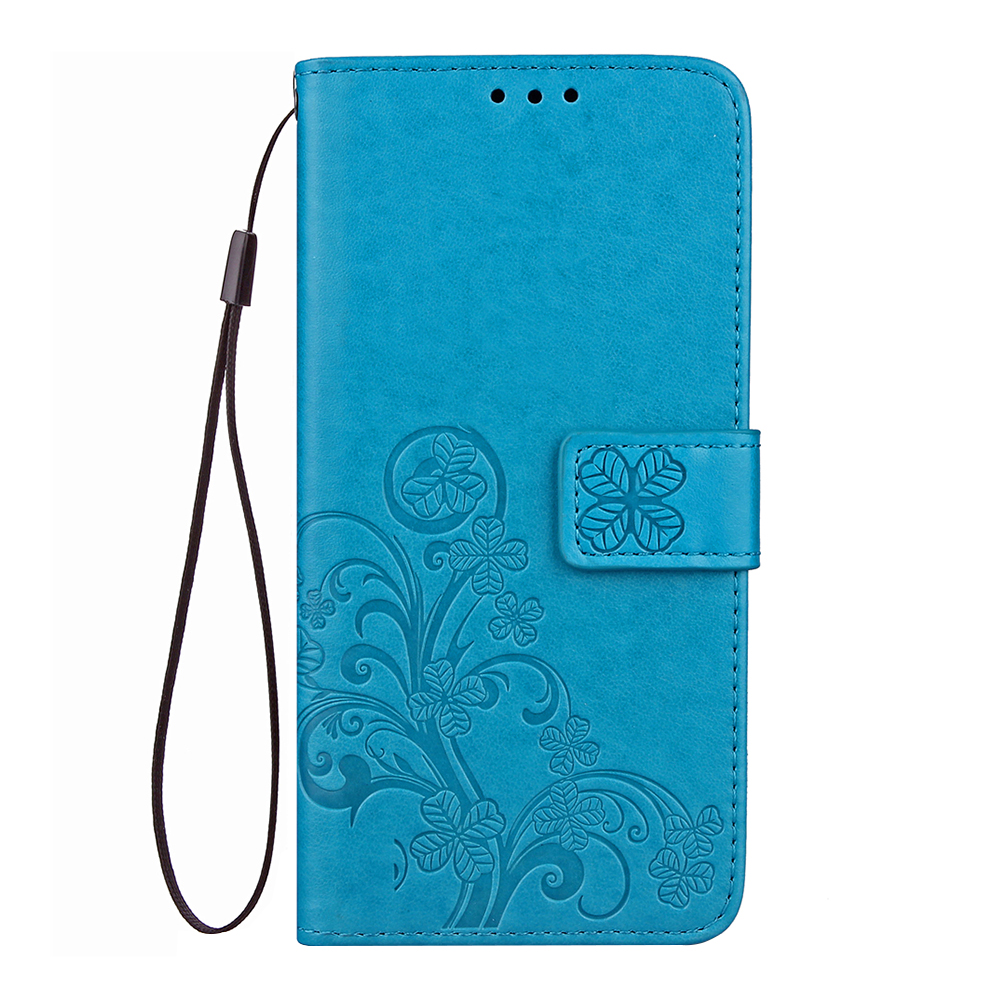Four Leaf Clover Pattern PU Leather Wallet Flip Case Cover for Samsung Galaxy S9 - Blue