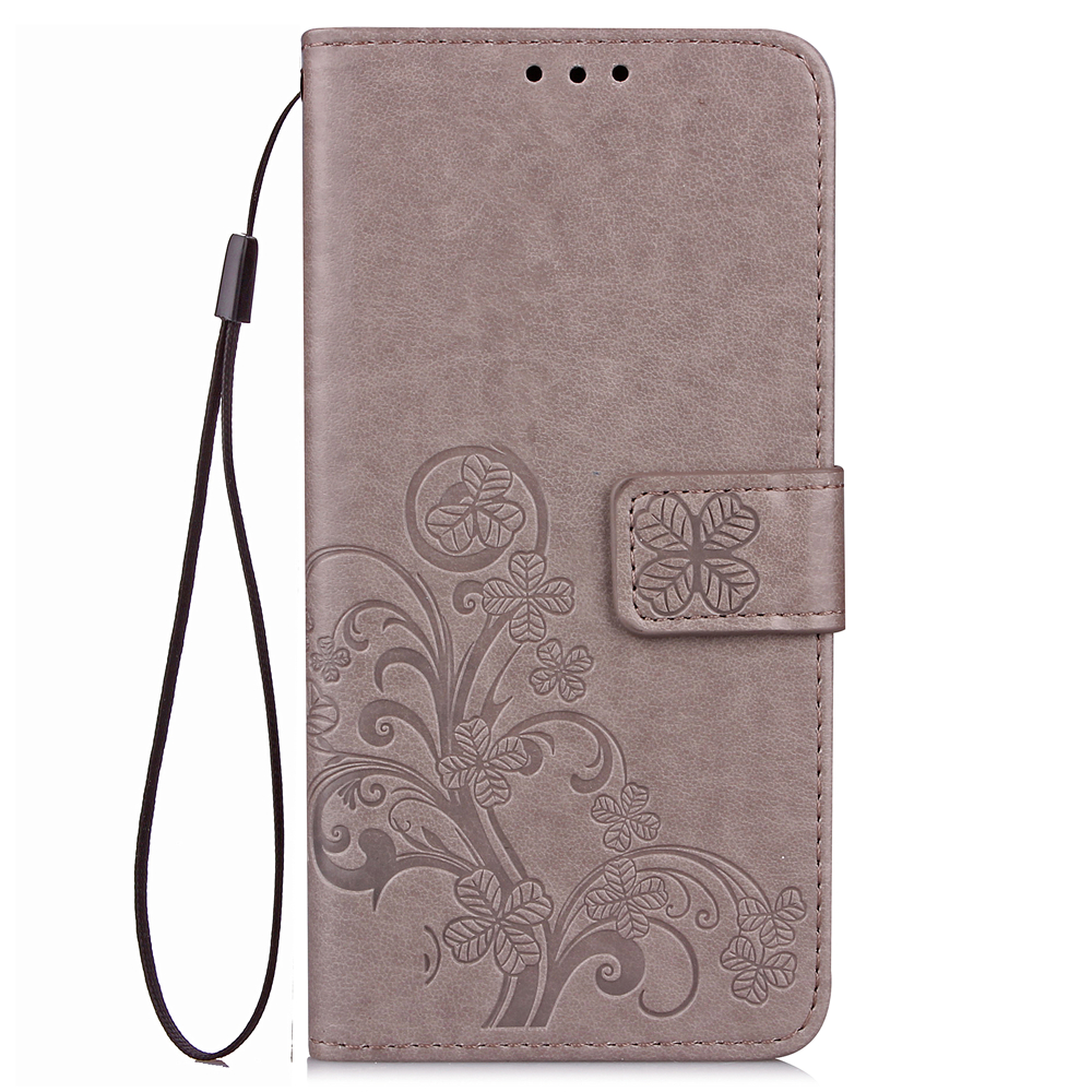 Four Leaf Clover Pattern PU Leather Wallet Flip Case Cover for Samsung Galaxy S9 - Grey