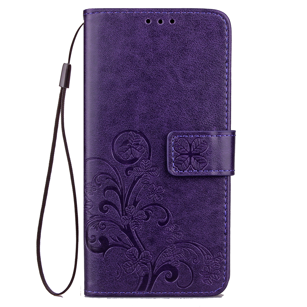 Four Leaf Clover Pattern PU Leather Wallet Flip Case Cover for Samsung Galaxy S9 - Purple