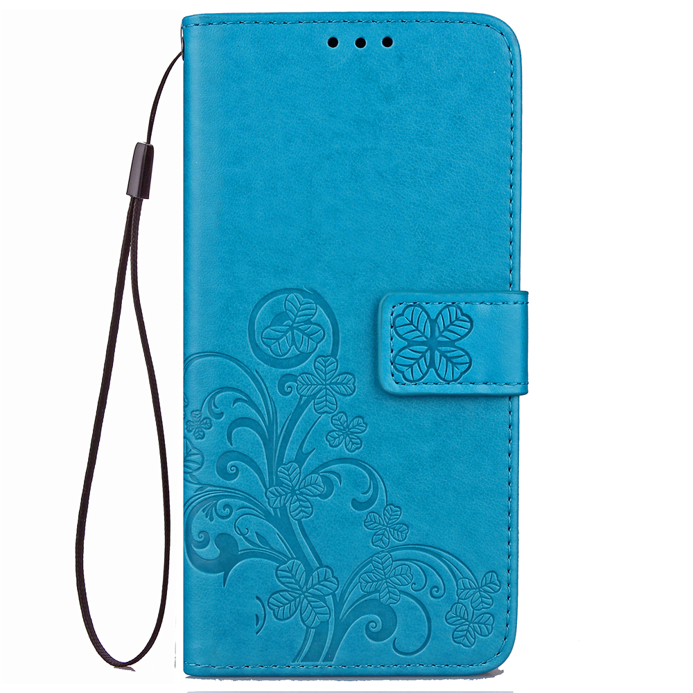 Book Style Four Leaf Clover Pattern Case PU Leather Wallet Flip Cover for Samsung Galaxy S9 Plus - Blue