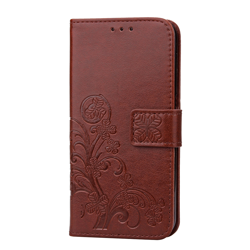 Book Style Four Leaf Clover Pattern Case PU Leather Wallet Flip Cover for Samsung Galaxy S9 Plus - Brown