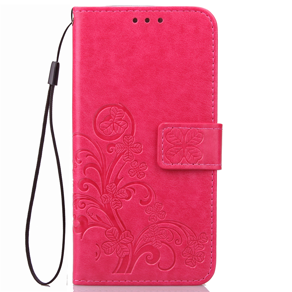 Book Style Four Leaf Clover Pattern Case PU Leather Wallet Flip Cover for Samsung Galaxy S9 Plus - Rose Red