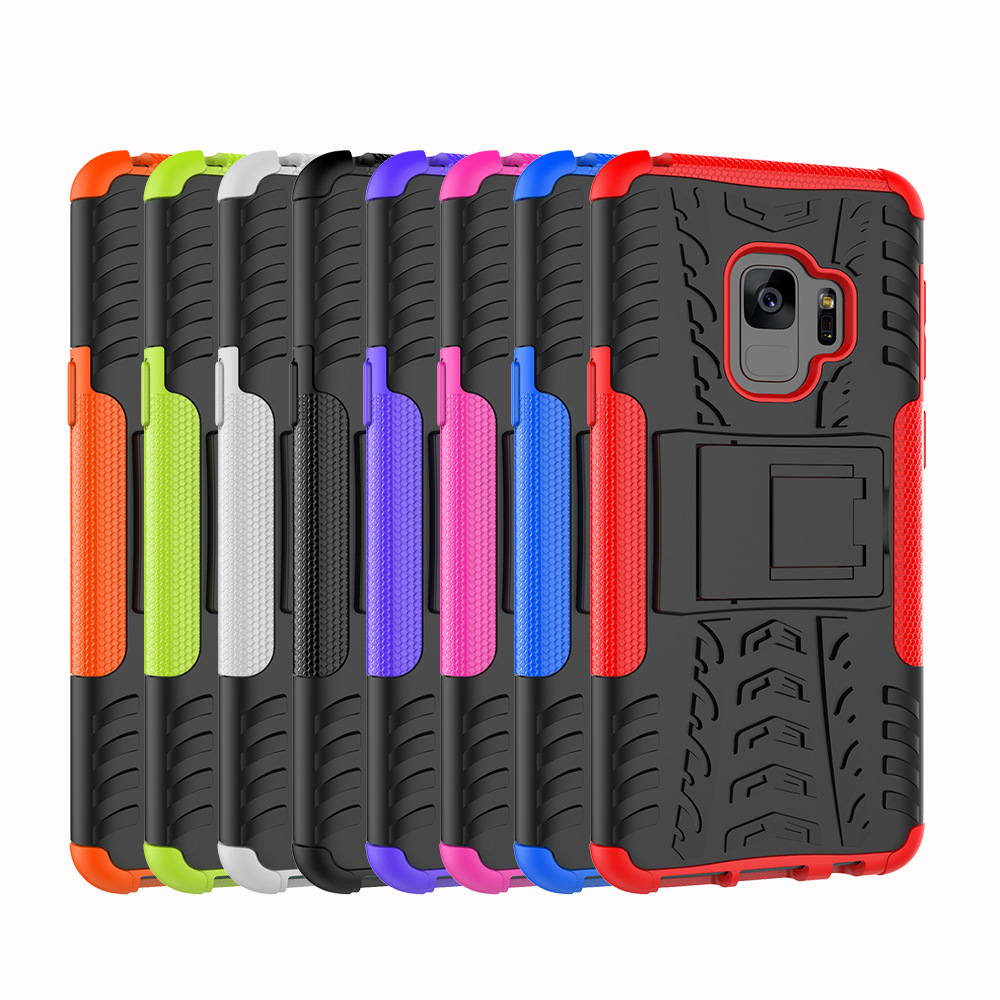 Hybrid Rugged Armor Stand Case Dual Layer Shockproof Back Cover for Samsung Galaxy S9 - Black