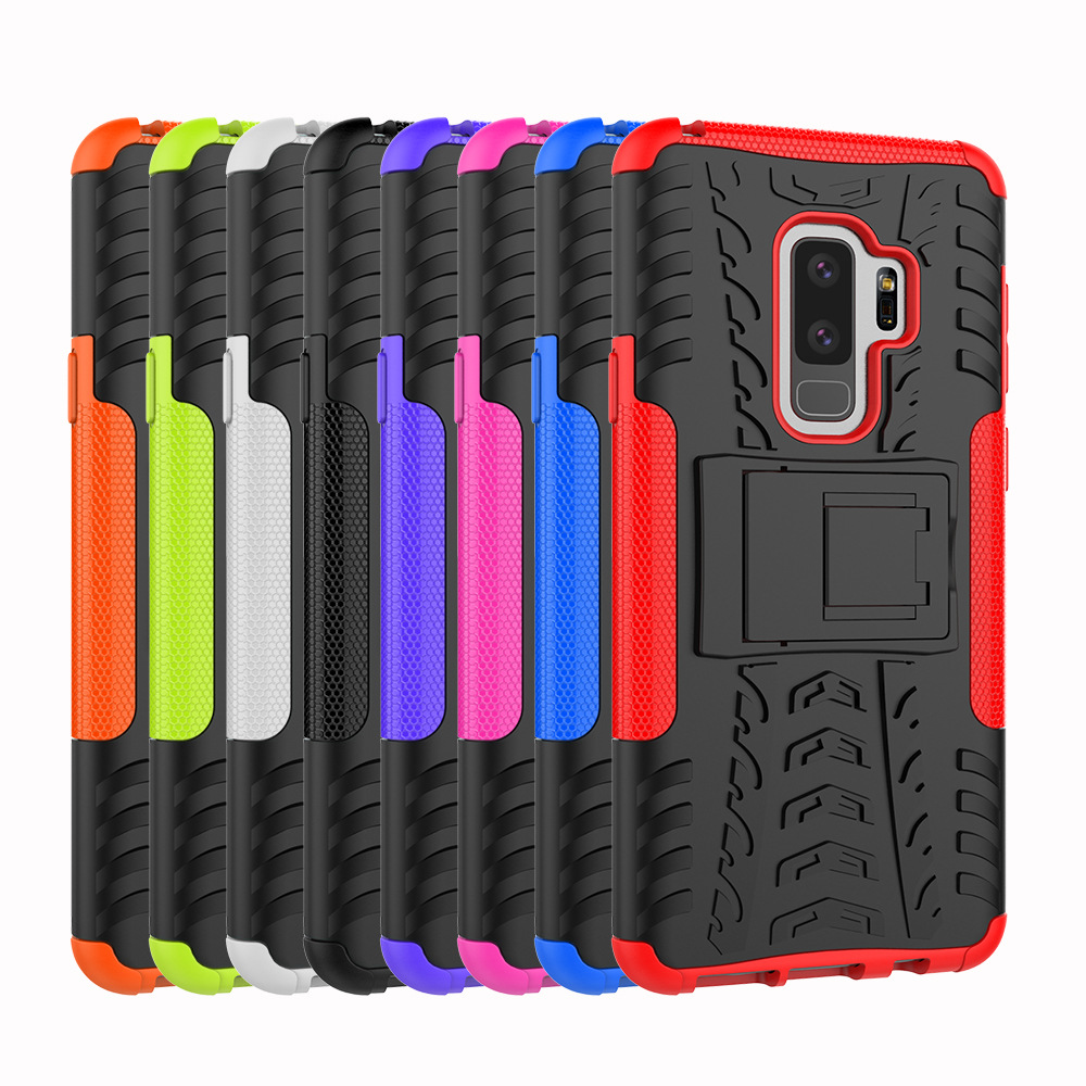 Dual Layer Shockproof Hybrid Rugged Armor Kickstand Case Back Cover for Samsung Galaxy S9 Plus - Black