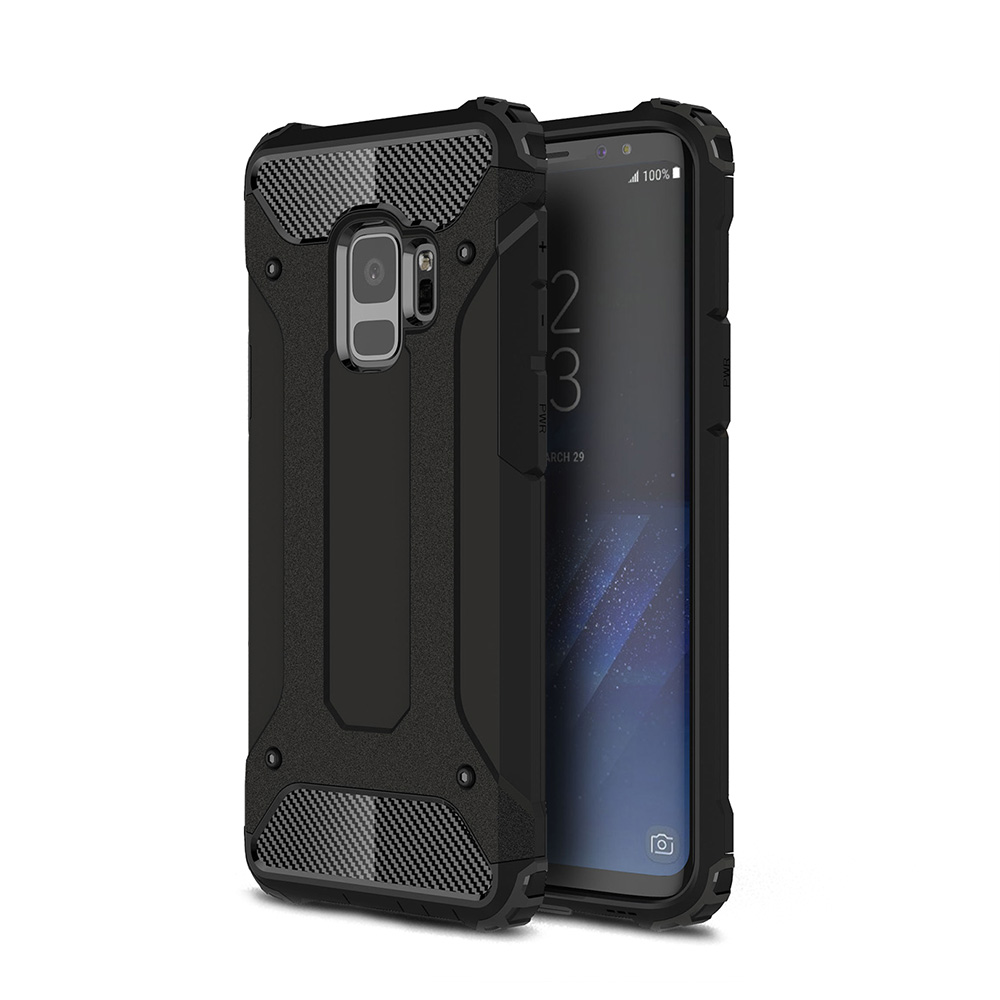 Hybrid Rugged Armor Dual Layer Case Soft TPU Bumper Shockproof Back Cover for Samsung Galaxy S9 - Black