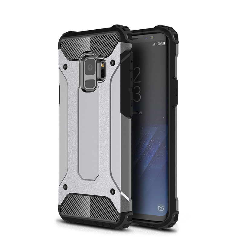 Hybrid Rugged Armor Dual Layer Case Soft TPU Bumper Shockproof Back Cover for Samsung Galaxy S9 - Grey