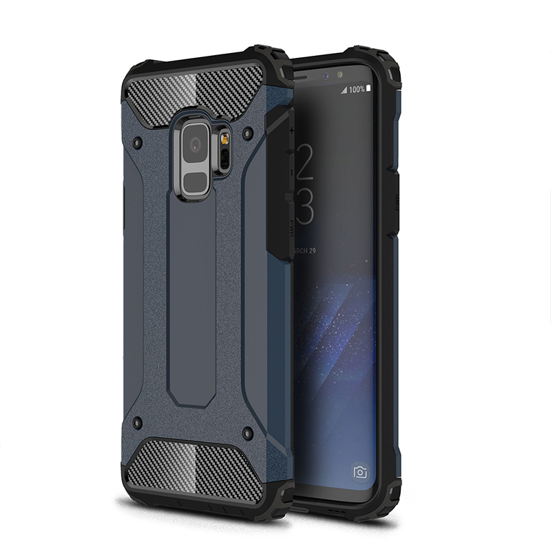 Hybrid Rugged Armor Dual Layer Case Soft TPU Bumper Shockproof Back Cover for Samsung Galaxy S9 - Navy Blue