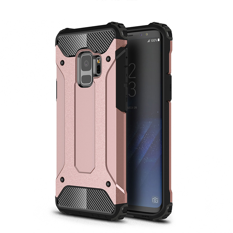 Hybrid Rugged Armor Dual Layer Case Soft TPU Bumper Shockproof Back Cover for Samsung Galaxy S9 - Rose Golden