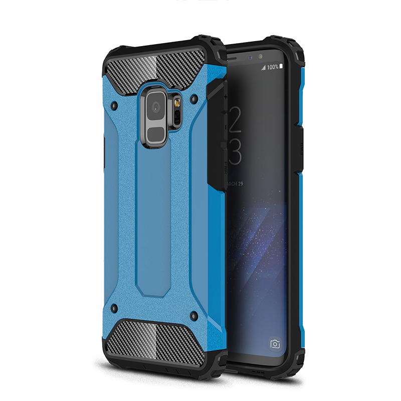 Hybrid Rugged Armor Dual Layer Case Soft TPU Bumper Shockproof Back Cover for Samsung Galaxy S9 - Blue