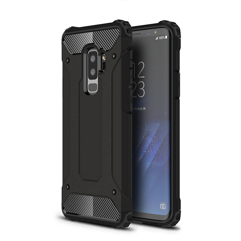 2 in 1 Hybrid Armor Rugged PC Back TPU Bumper Shockproof Case Cover for Samsung Galaxy S9 Plus - Black