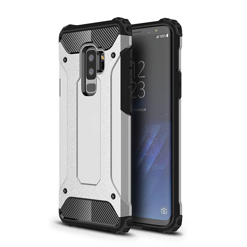 2 in 1 Hybrid Armor Rugged PC Back TPU Bumper Shockproof Case Cover for Samsung Galaxy S9 Plus - Silver
