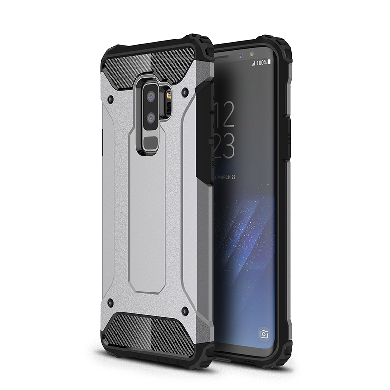 2 in 1 Hybrid Armor Rugged PC Back TPU Bumper Shockproof Case Cover for Samsung Galaxy S9 Plus - Grey