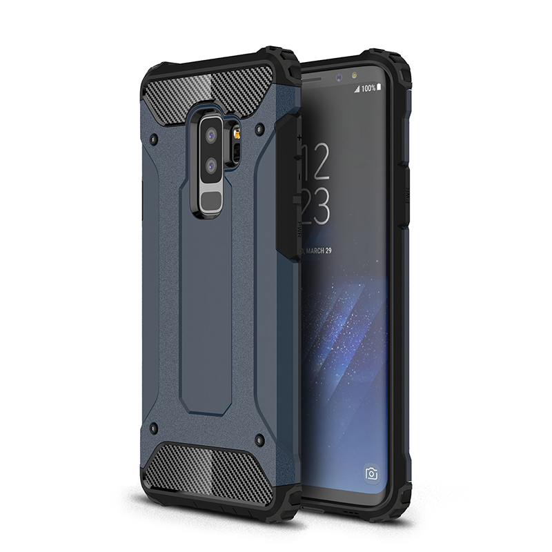 2 in 1 Hybrid Armor Rugged PC Back TPU Bumper Shockproof Case Cover for Samsung Galaxy S9 Plus - Navy Blue