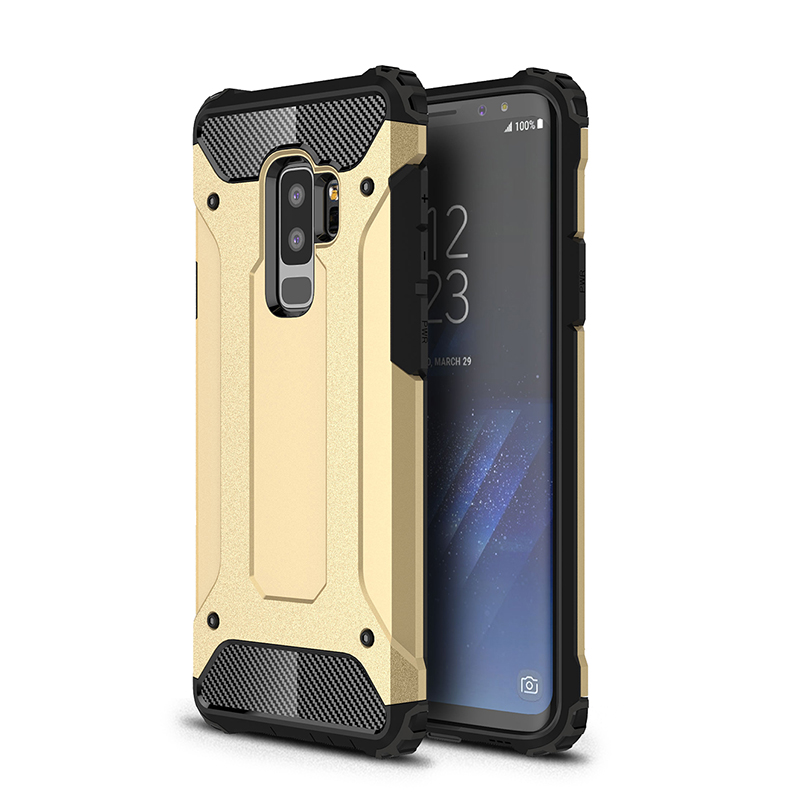 2 in 1 Hybrid Armor Rugged PC Back TPU Bumper Shockproof Case Cover for Samsung Galaxy S9 Plus - Golden
