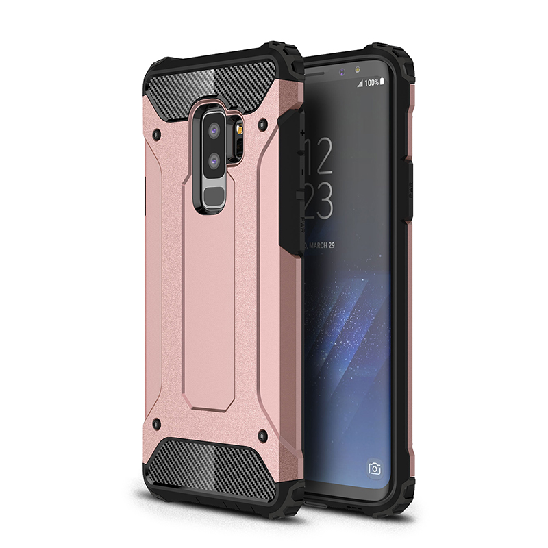 2 in 1 Hybrid Armor Rugged PC Back TPU Bumper Shockproof Case Cover for Samsung Galaxy S9 Plus - Rose Golden