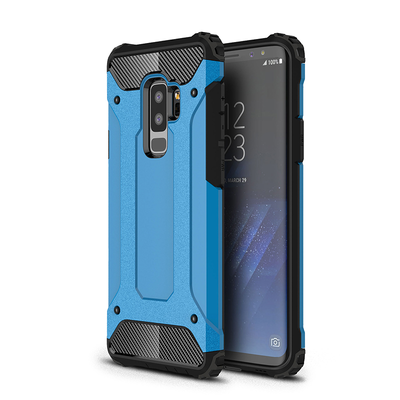 2 in 1 Hybrid Armor Rugged PC Back TPU Bumper Shockproof Case Cover for Samsung Galaxy S9 Plus - Blue