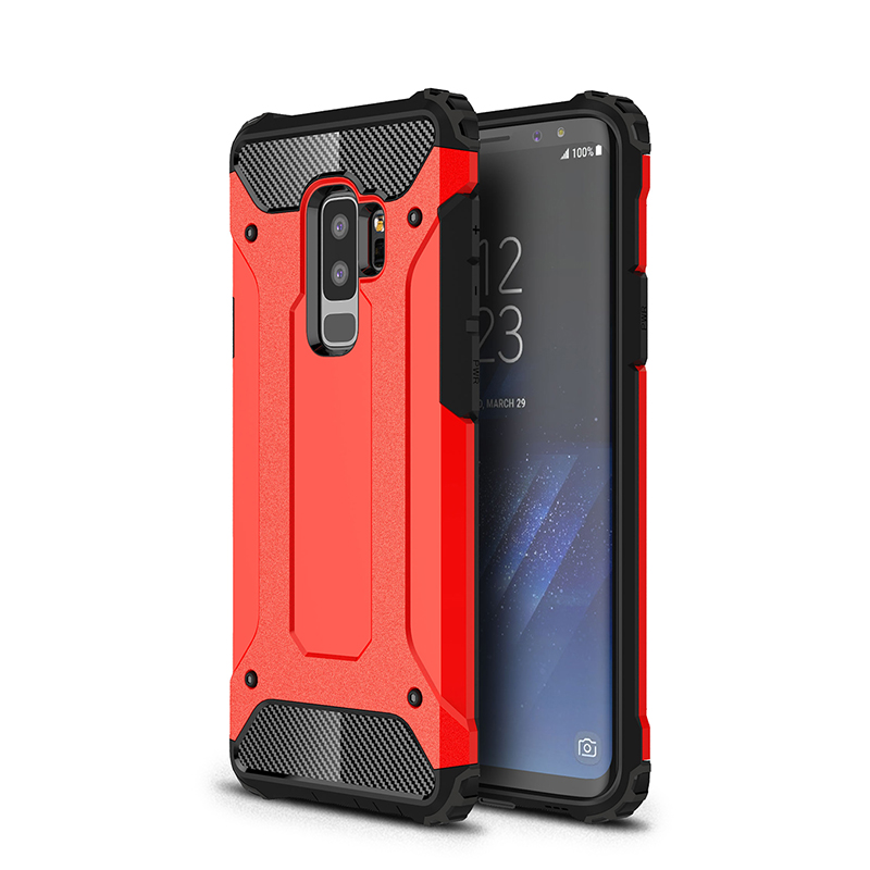 2 in 1 Hybrid Armor Rugged PC Back TPU Bumper Shockproof Case Cover for Samsung Galaxy S9 Plus - Red