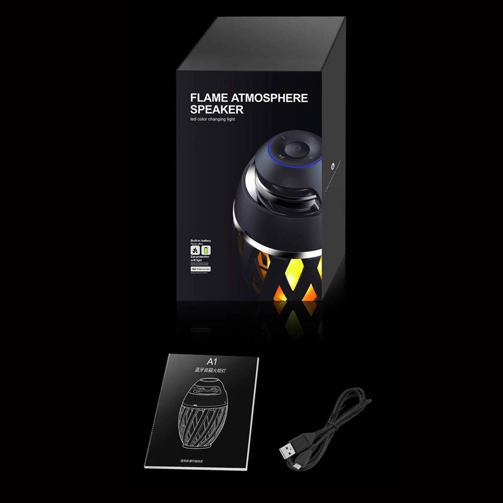 Warm Light LED Flame Bluetooth Speaker Stereo Wireless Portable Night Lamp Music Box