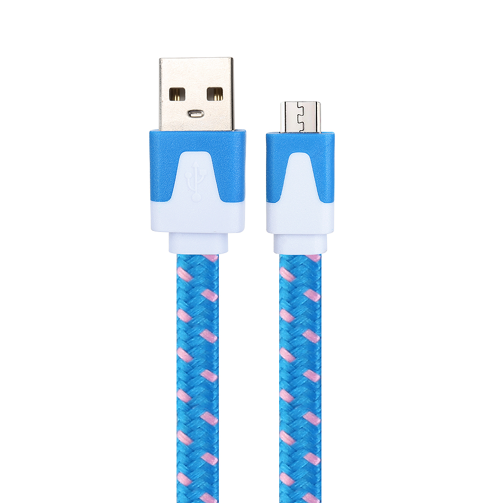 1M Flat Bicolor Braided Micro USB Sync Charger Data Cable - Blue