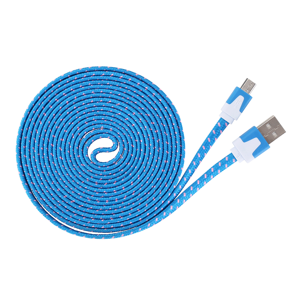 2M Flat Bicolor Braided Micro USB Sync Charger Data Cable - Blue