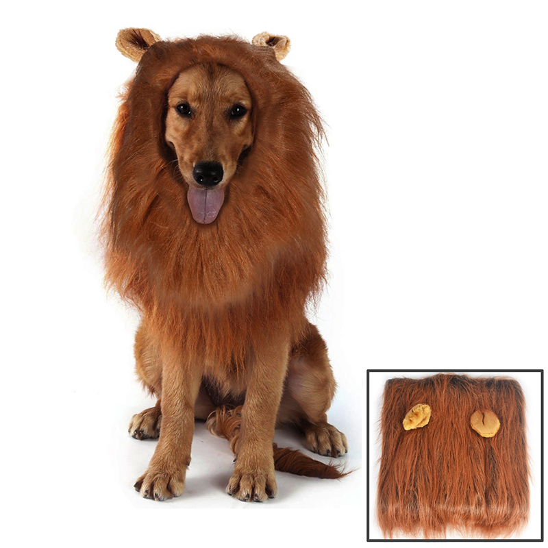 Dog Lion Mane Wig Pet Christmas Halloween Festival Fancy Dress Up Costume with Ears - Dark Brown