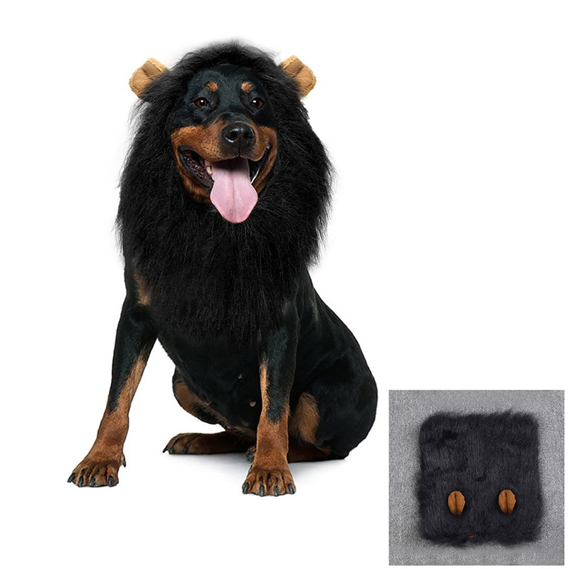 Dog Lion Mane Wig Pet Christmas Halloween Festival Fancy Dress Up Costume with Ears - Black
