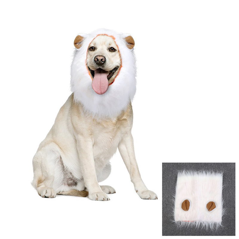 Dog Lion Mane Wig Pet Christmas Halloween Festival Fancy Dress Up Costume with Ears - White