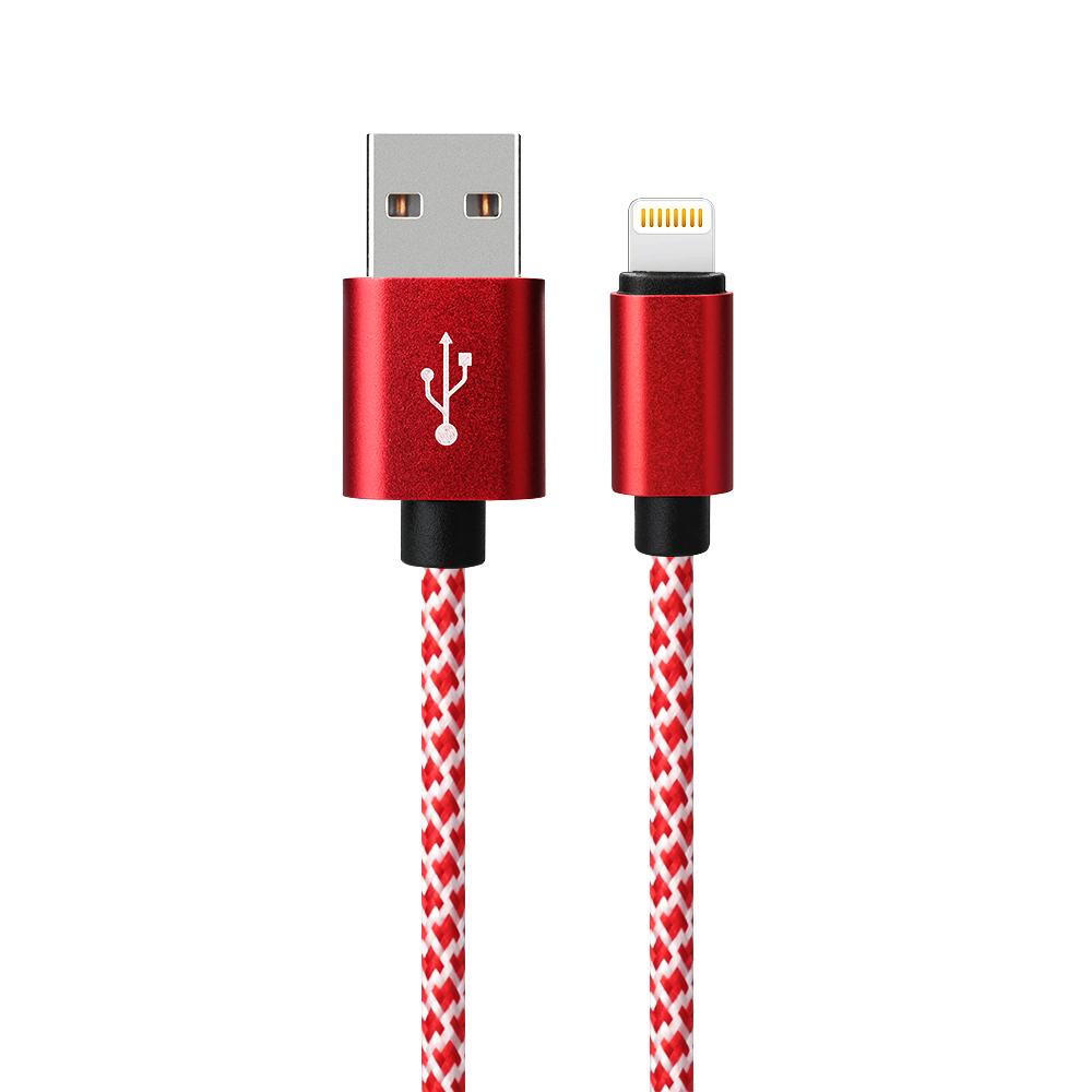 1M 8 pin Charger Cable Nylon Braided Charging Lead Cord Wire for iPhone 7/8 - Red