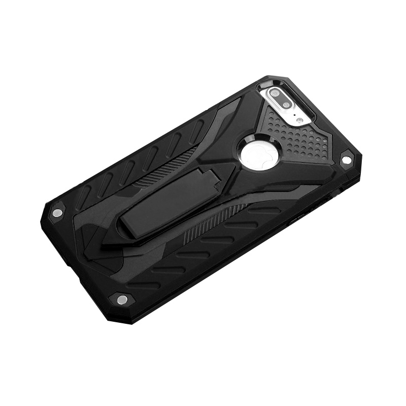 Armor Shockproof Hybrid Rugged Rubber Protective Hard Stand Case Cover for iPhone 7/8 Plus - Black