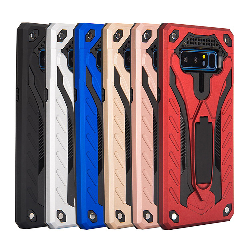 Hybrid Rugged Armor Case Rubber Shockproof Kickstand Back Cover for Samsung Note 8 - Red