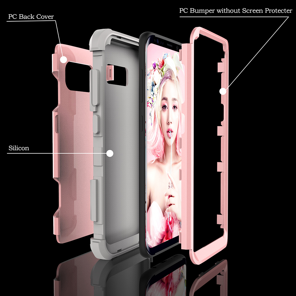 Heavy Duty Shockproof Case Slim PC+TPU Bumper Back Cover for Samsung S8 Plus - Rose Gold + Grey